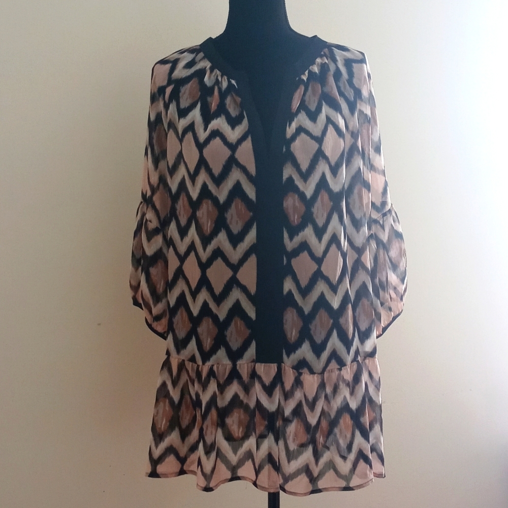 Flowy black peach and cream blouse